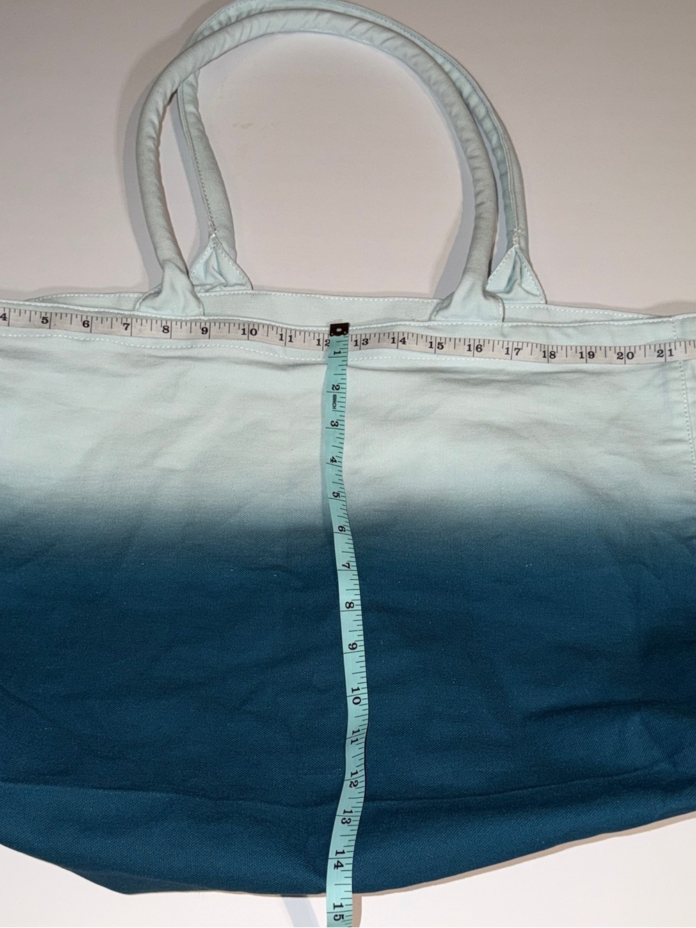 Athleta Ombre Teal to Light Blue Canvas Tote - Picture 3 of 3
